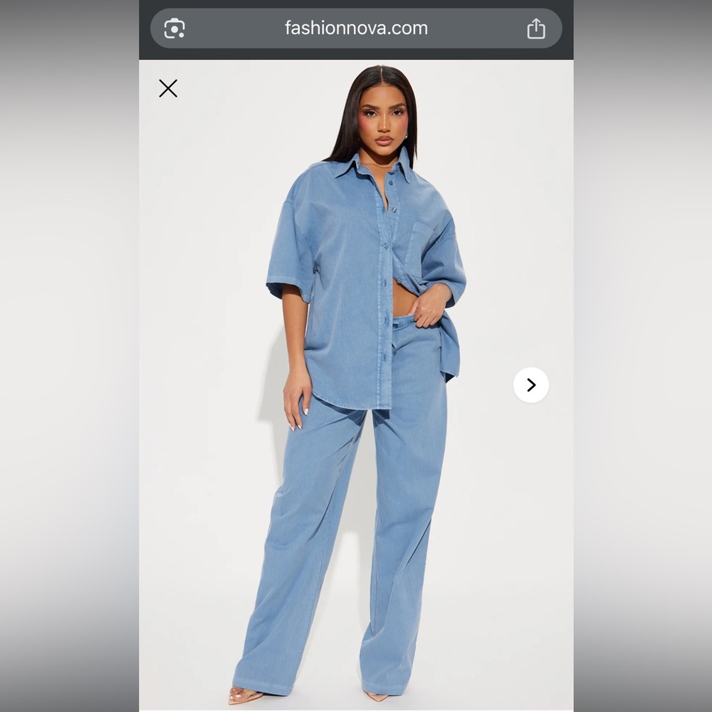 Fashion Nova Denim Blue Shirt and Pants Set
